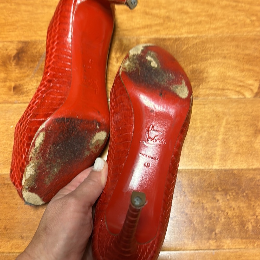 Christian Louboutin Red Python Platform Pumps 40 - image 3